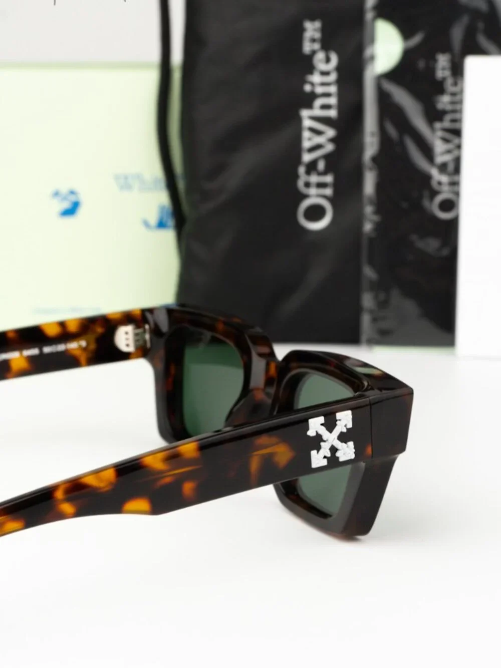 Off-White VIRGIL Men Sunglasses Havana Green Square OERI008 2645 NEW AUTHENTIC